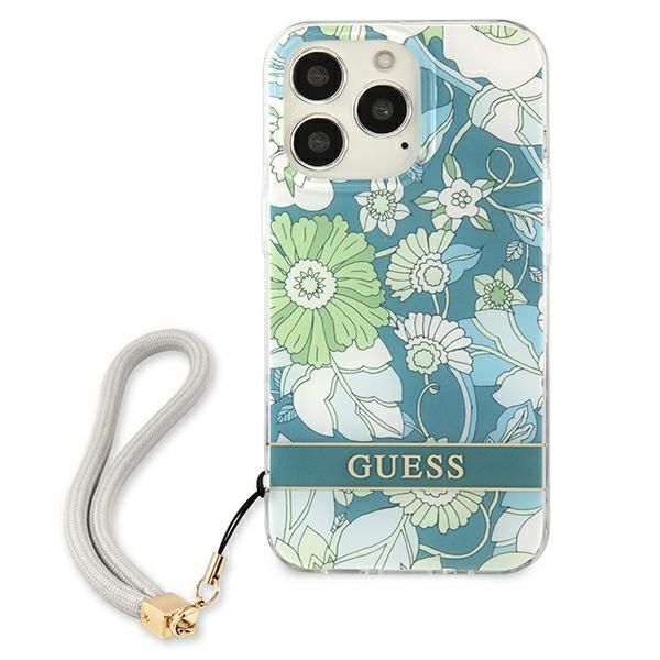 Aizmugurējais vāciņš Guess Guess GUHCP13LHFLSN iPhone 13 Pro / 13 6.1" green/green hardcase Flower Strap