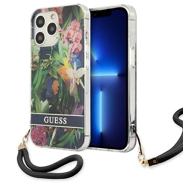 Aizmugurējais vāciņš Guess Guess GUHCP13XHFLSB iPhone 13 Pro Max 6.7" blue/blue hardcase Flower Strap