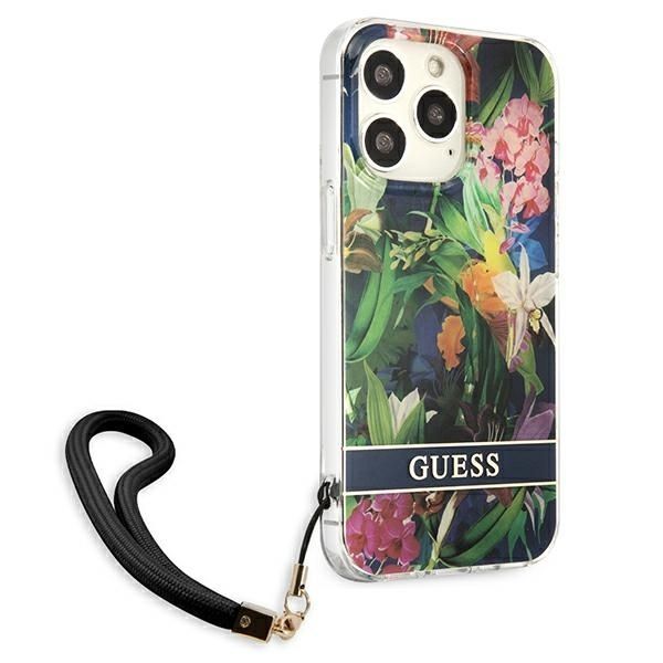 Aizmugurējais vāciņš Guess Guess GUHCP13XHFLSB iPhone 13 Pro Max 6.7" blue/blue hardcase Flower Strap
