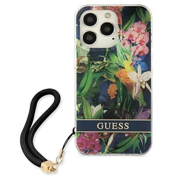 Aizmugurējais vāciņš Guess Guess GUHCP13XHFLSB iPhone 13 Pro Max 6.7" blue/blue hardcase Flower Strap