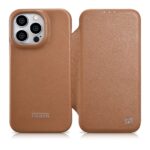 Nugarėlės dėklai iCarer  iCarer CE Premium Leather Folio Case iPhone 14 Pro Magnetic Flip Leather Folio Case MagSafe brown (WMI14220714-BN) 