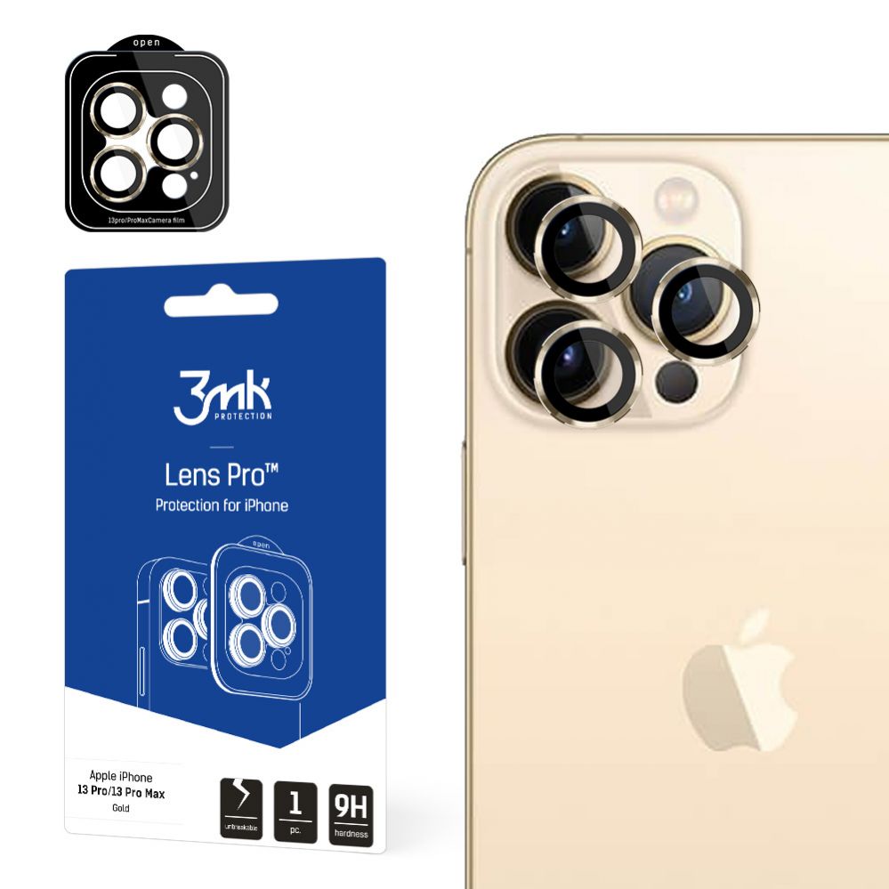 Protective glass 3MK iPhone 13 Pro Max / 13 Pro 9H Camera Glass for 3mk Lens Protection Pro Series Lens - Gold