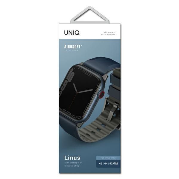 Back panel cover UNIQ Uniq Linus strap for Apple Watch 1/2/3/4/5/6/7/8/SE/SE2/Ultra 42/44/45/49mm - blue