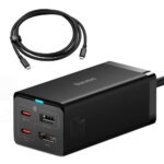 Kabelis Baseus  Baseus fast charger GaN5 Pro HUB HDMI 2 x USB-C / USB-A / HDMI 4K 30Hz 1.5m black + USB-C cable - USB-C 100W 40Gb/s (USB4) 1m (CCGP110201) 