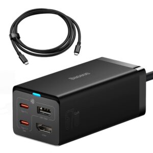 Kabelis Baseus  Baseus fast charger GaN5 Pro HUB HDMI 2 x USB-C / USB-A / HDMI 4K 30Hz 1.5m black + USB-C cable - USB-C 100W 40Gb/s (USB4) 1m (CCGP110201)