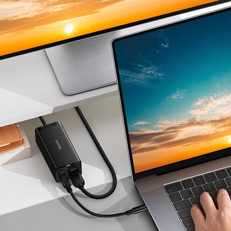 Kaabel Baseus Baseus fast charger GaN5 Pro HUB HDMI 2 x USB-C / USB-A / HDMI 4K 30Hz 1.5m black + USB-C cable - USB-C 100W 40Gb/s (USB4) 1m (CCGP110201)