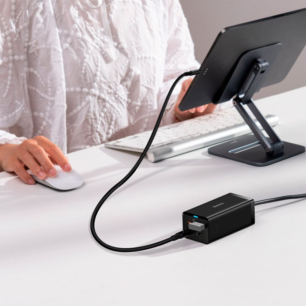 Kaabel Baseus Baseus fast charger GaN5 Pro HUB HDMI 2 x USB-C / USB-A / HDMI 4K 30Hz 1.5m black + USB-C cable - USB-C 100W 40Gb/s (USB4) 1m (CCGP110201)