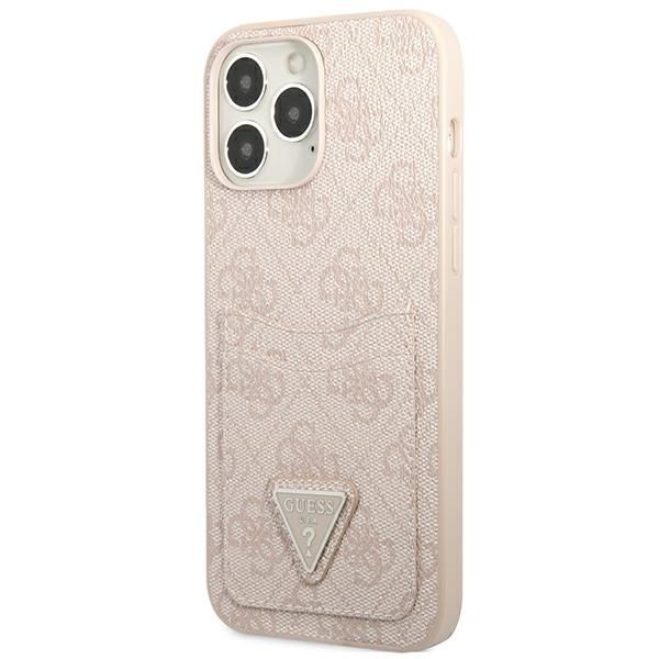 Aizmugurējais vāciņš Guess Guess 4G Triangle Logo Cardslot Case for iPhone 13 Pro / 13 - Pink