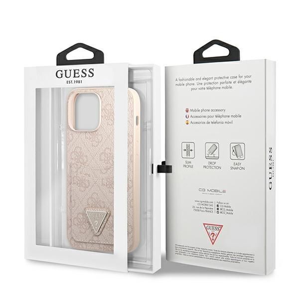 Aizmugurējais vāciņš Guess Guess 4G Triangle Logo Cardslot Case for iPhone 13 Pro / 13 - Pink