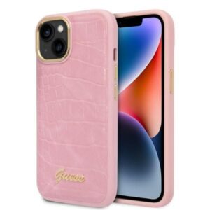 Aizmugurējais vāciņš Guess  Guess Croco Collection case for iPhone 14 Plus - pink