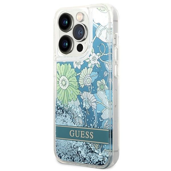 Back panel cover Guess Guess Flower Liquid Glitter case for iPhone 14 Pro Max - green