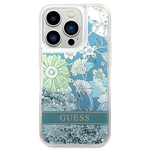 Back panel cover Guess Guess Flower Liquid Glitter case for iPhone 14 Pro Max - green