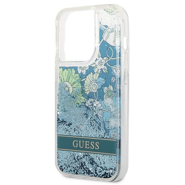 Back panel cover Guess Guess Flower Liquid Glitter case for iPhone 14 Pro Max - green