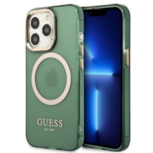 Aizmugurējais vāciņš Guess  Guess GUHMP13LHTCMA iPhone 13 Pro / 13 6.1" green/khaki hard case Gold Outline Translucent MagSafe