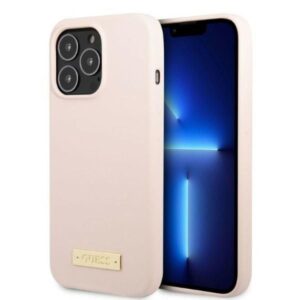 Aizmugurējais vāciņš Guess  Guess GUHMP13LSPLP iPhone 13 Pro / 13 6.1" pink/pink hard case Silicone Logo Plate MagSafe 