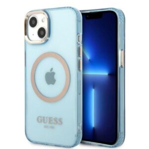 Aizmugurējais vāciņš Guess  Guess Gold Outline Translucent MagSafe case for iPhone 13 - blue