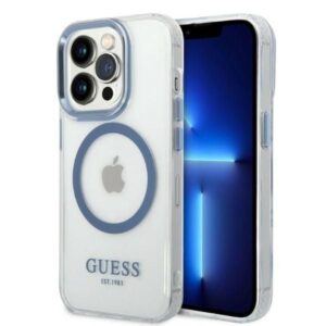 Nugarėlės dėklai Guess  Guess Metal Outline MagSafe case for iPhone 14 Pro - blue 
