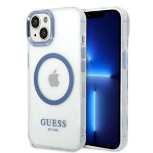 Nugarėlės dėklai Guess  Guess Metal Outline MagSafe case for iPhone 14 Plus - blue 