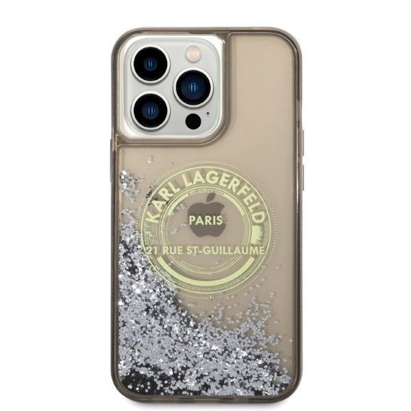 Nugarėlės dėklai Karl Lagerfeld Karl Lagerfeld Liquid Glitter RSG case for iPhone 14 Pro Max - black