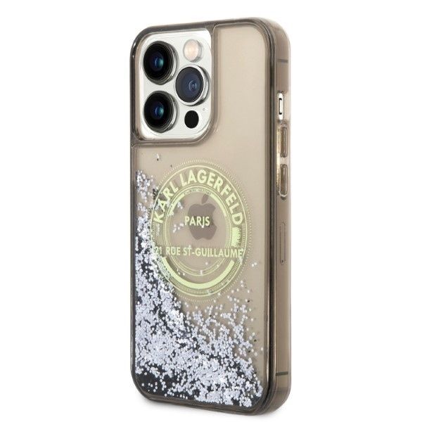 Nugarėlės dėklai Karl Lagerfeld Karl Lagerfeld Liquid Glitter RSG case for iPhone 14 Pro Max - black