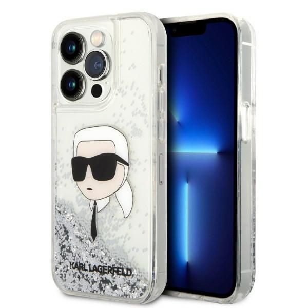 Aizmugurējais vāciņš Karl Lagerfeld Karl Lagerfeld Glitter Karl's Head case for iPhone 14 Pro Max - silver