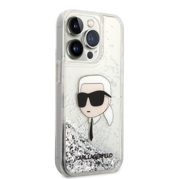 Aizmugurējais vāciņš Karl Lagerfeld Karl Lagerfeld Glitter Karl's Head case for iPhone 14 Pro Max - silver