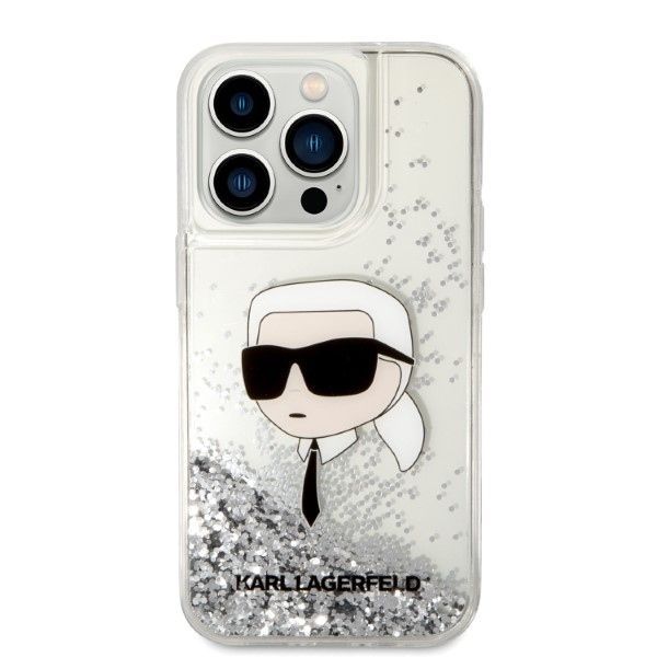 Aizmugurējais vāciņš Karl Lagerfeld Karl Lagerfeld Glitter Karl's Head case for iPhone 14 Pro Max - silver