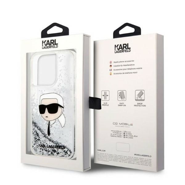 Aizmugurējais vāciņš Karl Lagerfeld Karl Lagerfeld Glitter Karl's Head case for iPhone 14 Pro Max - silver