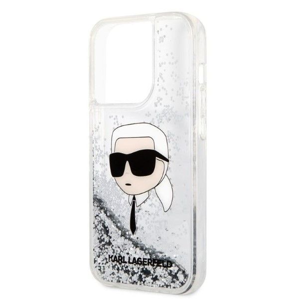 Aizmugurējais vāciņš Karl Lagerfeld Karl Lagerfeld Glitter Karl's Head case for iPhone 14 Pro Max - silver
