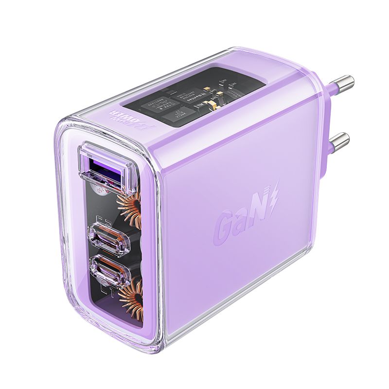 Adapteris Acefast Acefast charger GaN 65W 3 ports (1xUSB, 2xUSB C) purple (A45)