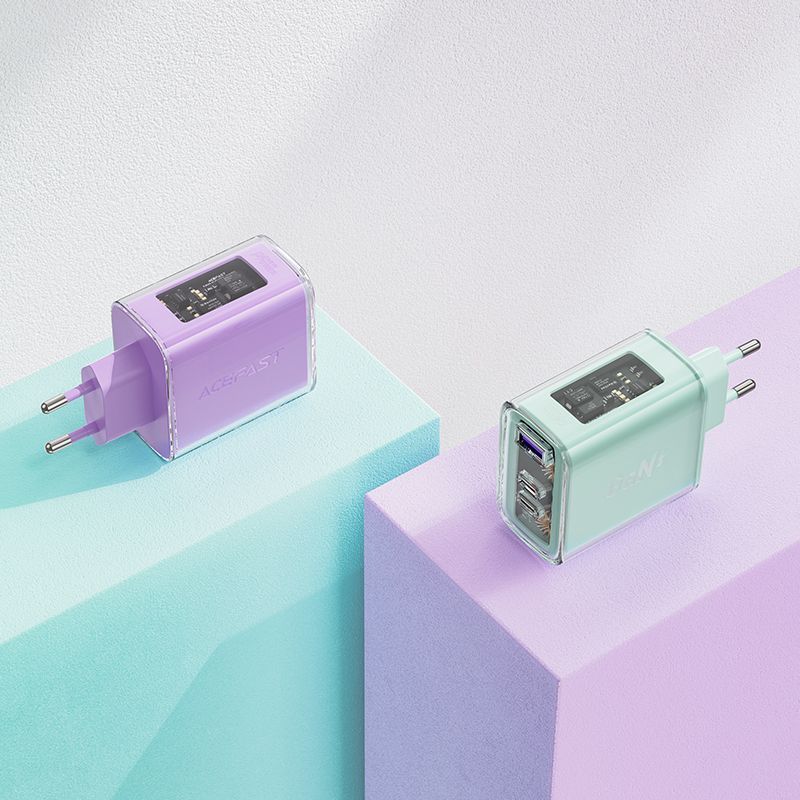 Adapteris Acefast Acefast charger GaN 65W 3 ports (1xUSB, 2xUSB C) purple (A45)