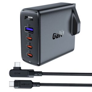 Adapteris Acefast  Fast charger GaN UK 100W Power Delivery 3x USB C 1x USB - black 