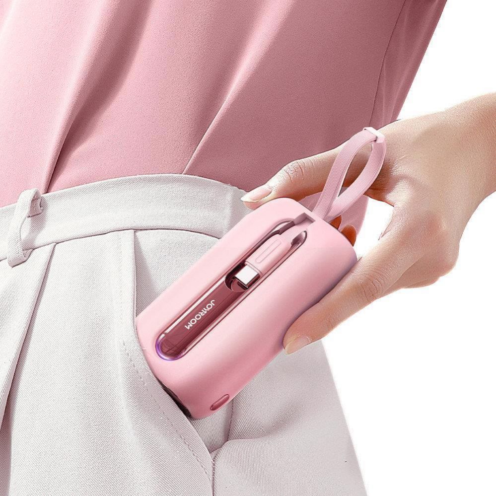 Väline aku Joyroom Joyroom mini powerbank 10000mAh Colorful Series 22.5W with 2 built-in USB C and Lightning cables pink (JR-L012)