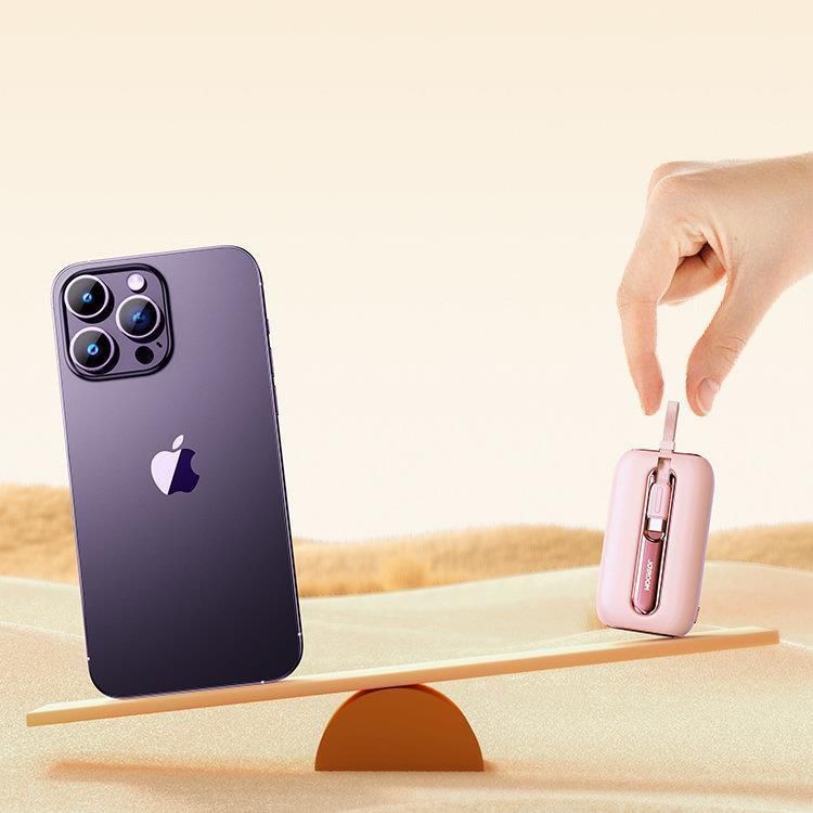 Väline aku Joyroom Joyroom mini powerbank 10000mAh Colorful Series 22.5W with 2 built-in USB C and Lightning cables pink (JR-L012)