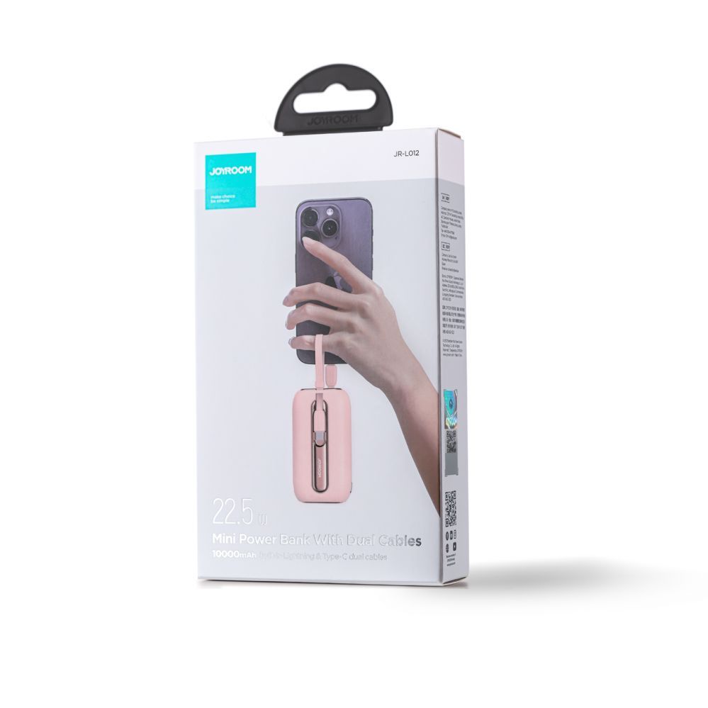 Väline aku Joyroom Joyroom mini powerbank 10000mAh Colorful Series 22.5W with 2 built-in USB C and Lightning cables pink (JR-L012)