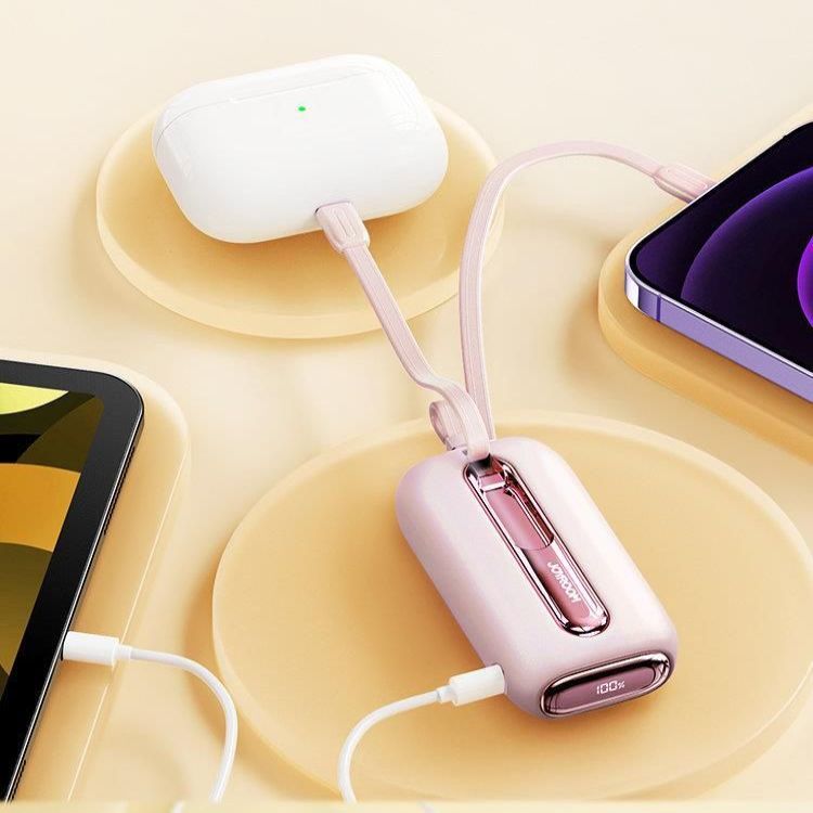 Väline aku Joyroom Joyroom mini powerbank 10000mAh Colorful Series 22.5W with 2 built-in USB C and Lightning cables pink (JR-L012)