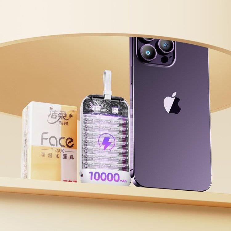 Power bank Joyroom Joyroom mini powerbank 10000mAh Colorful Series 22.5W with 2 built-in USB C and Lightning cables white (JR-L012)