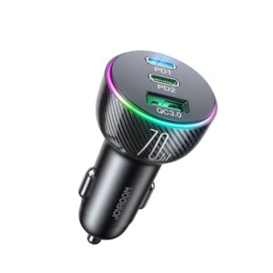 Adapteris Joyroom  Joyroom car charger 70W with 3 ports: USB, 2 x USB C black (JR-CL26) 