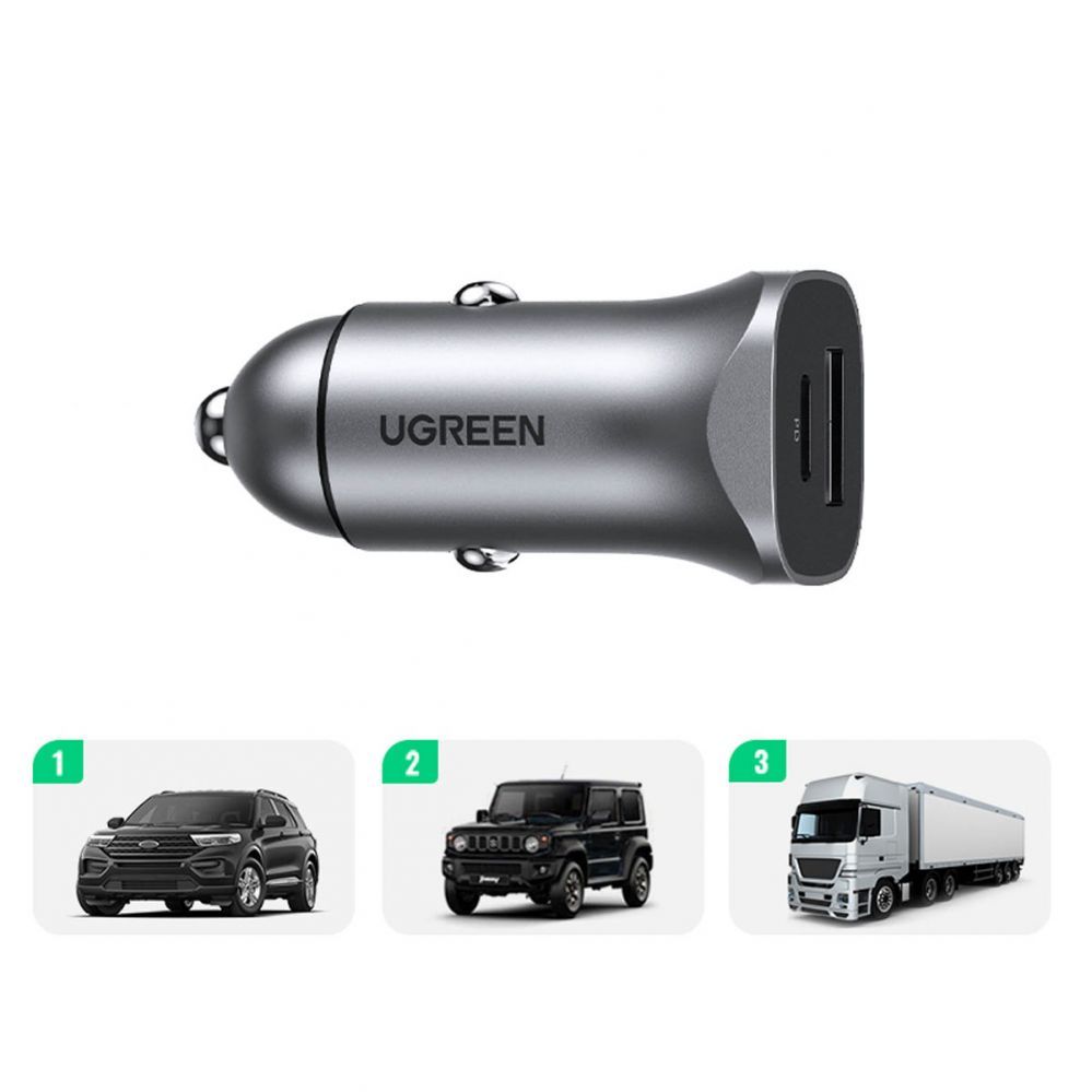 Auto charger Ugreen CD130 USB-A / USB-C 30W Car Charger Grey