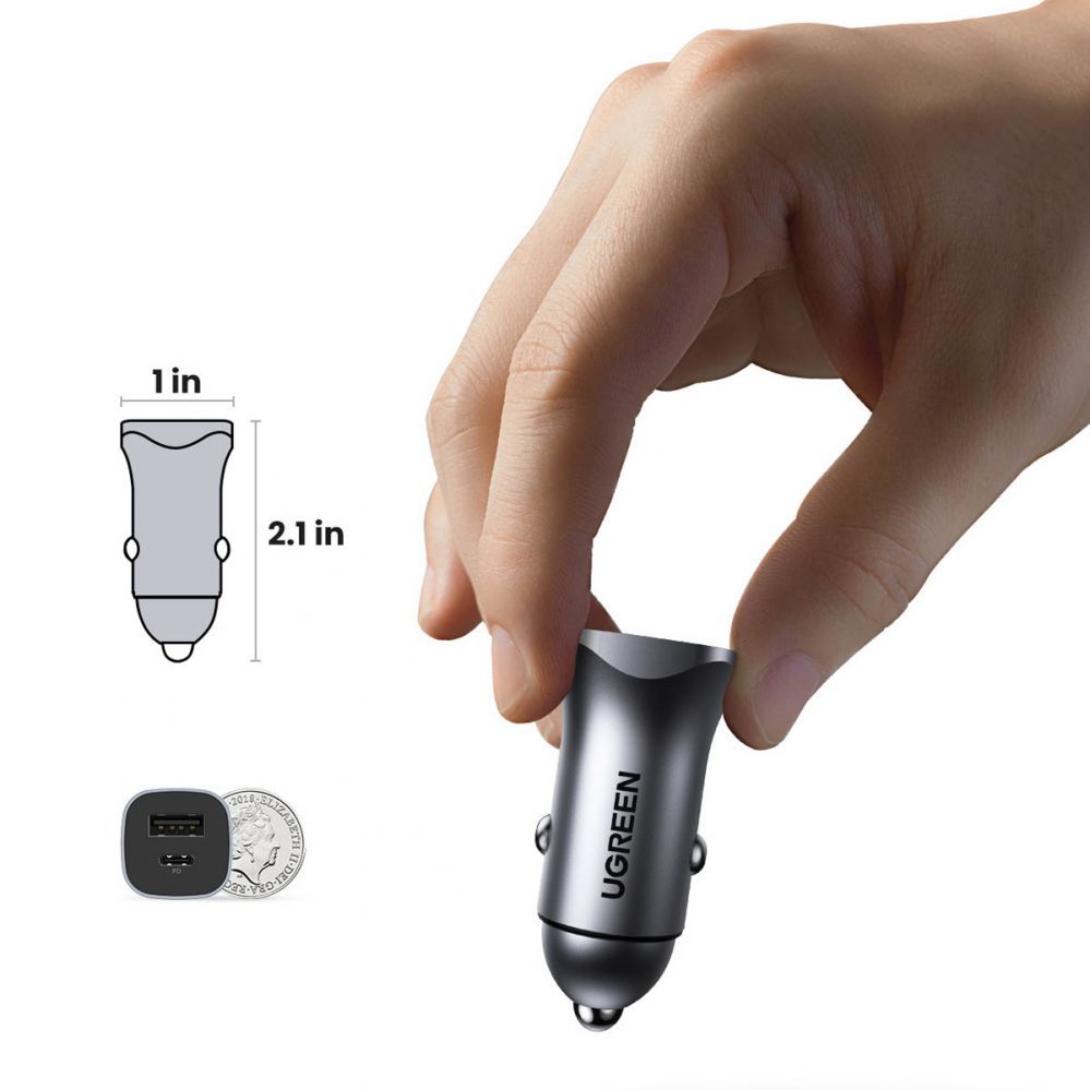 Auto charger Ugreen CD130 USB-A / USB-C 30W Car Charger Grey