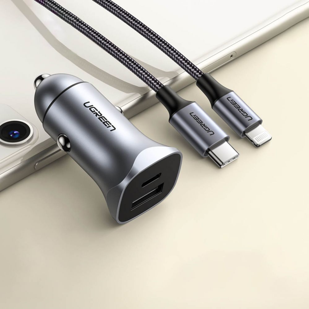 Auto charger Ugreen CD130 USB-A / USB-C 30W Car Charger Grey