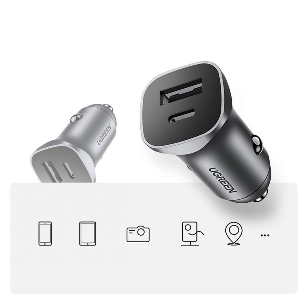 Auto charger Ugreen CD130 USB-A / USB-C 30W Car Charger Grey