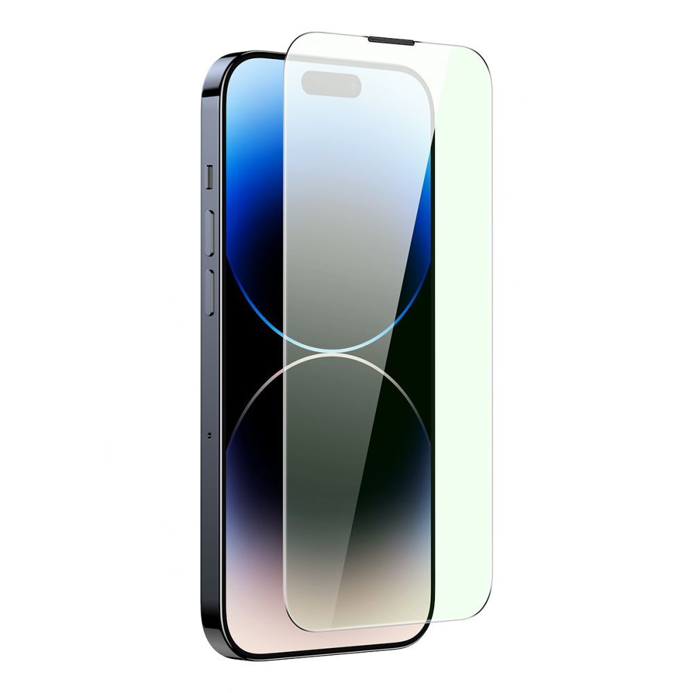 Protective glass Baseus Baseus Full Screen Tempered Glass for iPhone 14 Pro Max with Anti Blue Light Filter and 0.3mm Speaker Cover + Mounting Frame