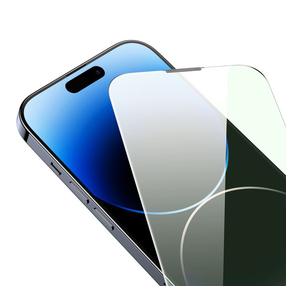 Protective glass Baseus Baseus Full Screen Tempered Glass for iPhone 14 Pro Max with Anti Blue Light Filter and 0.3mm Speaker Cover + Mounting Frame