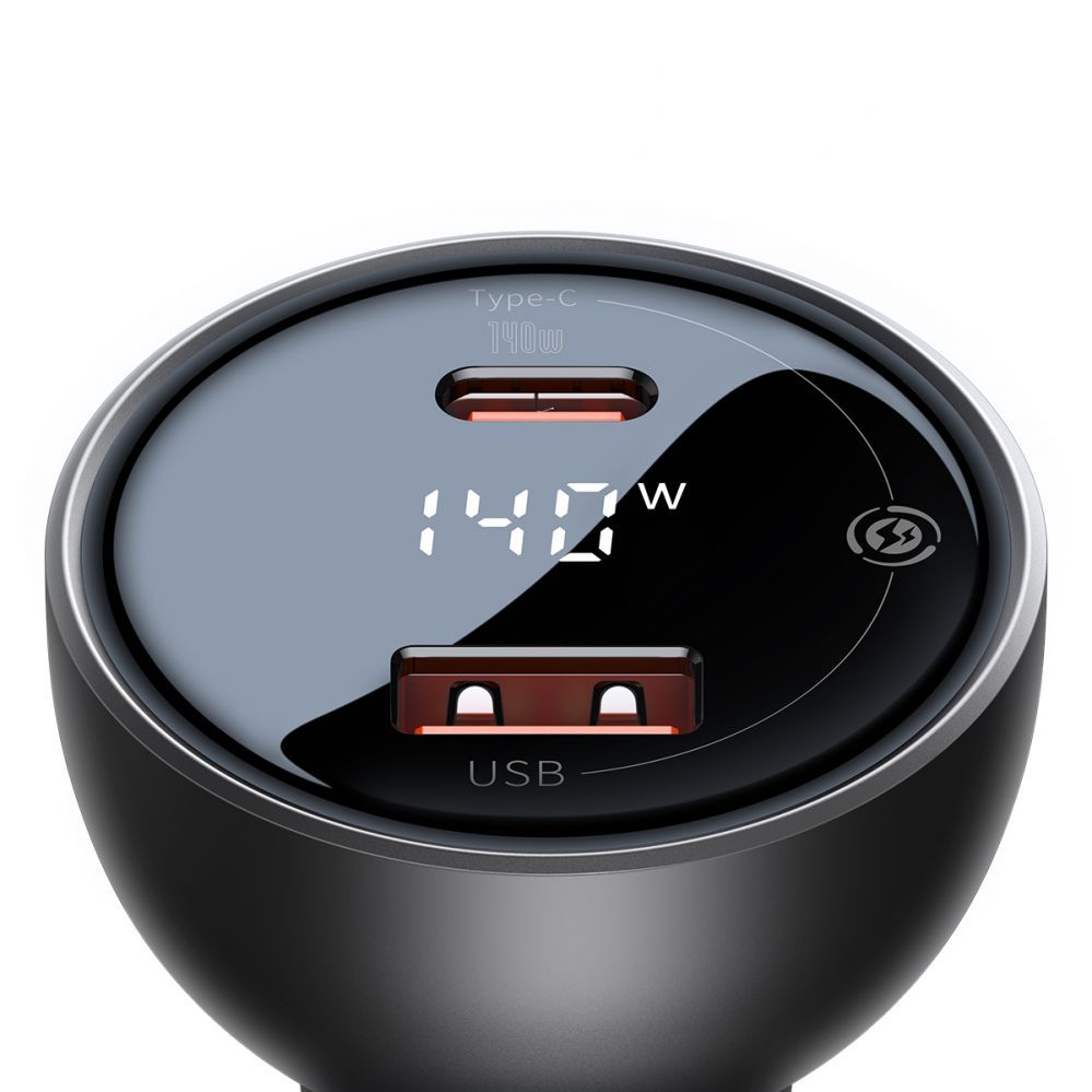 Kaabel Baseus Baseus Digital Display Fast Car Charger USB-A / USB-C PD3.1 140W black + USB-C cable Baseus Superior Series 5A 240W 1m black (CGZX070001)