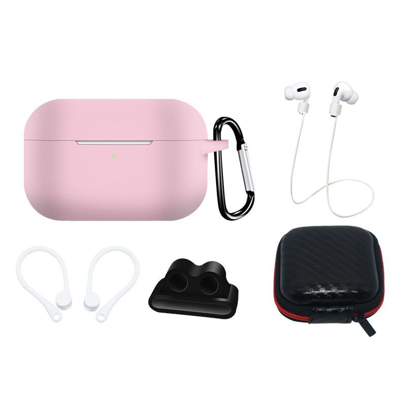 Aizmugurējais vāciņš Hurtel - Silicone Case Set for AirPods Pro 2 / AirPods Pro 1 + Case / Ear Hook / Neck Strap / Watch Strap Holder / Carabiner - pink