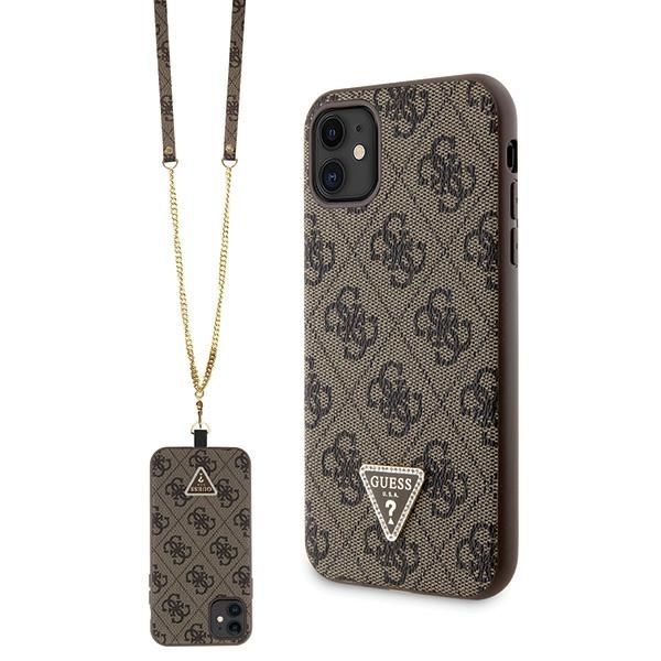 Back panel cover Guess Guess GUHCN61P4TDSCPW Case for iPhone 11 / Xr - Brown Crossbody 4G Metal Logo