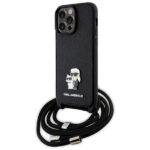 Nugarėlės dėklai Karl Lagerfeld  Karl Lagerfeld KLHCP14XSAKCPSK case for iPhone 14 Pro Max 6.7" hardcase - black Crossbody Saffiano Metal Pin Karl&Choupette 