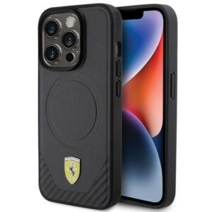 Aizmugurējais vāciņš Ferrari  Ferrari Carbon Metal Logo MagSafe case for iPhone 15 Pro - black