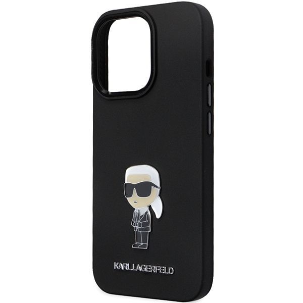 Aizmugurējais vāciņš Karl Lagerfeld Karl Lagerfeld KLHCP14XSMHKNPK case for iPhone 14 Pro Max 6.7" - black Silicone Ikonik Metal Pin